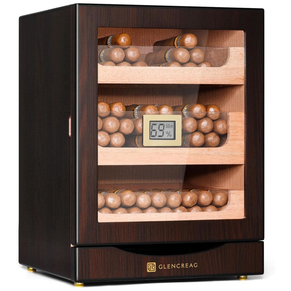 Umidor MET-1031 para 150 Charutos com Revestimento de Cedro Espanhol, Porta Magnética Vedada, 3+1 Gavetas de Grande Capacidade.