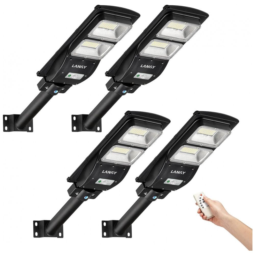Luminária Solar Externa 6000 Lumens com Sensor de Movimento, 4 Unidades, LANGY, Preto