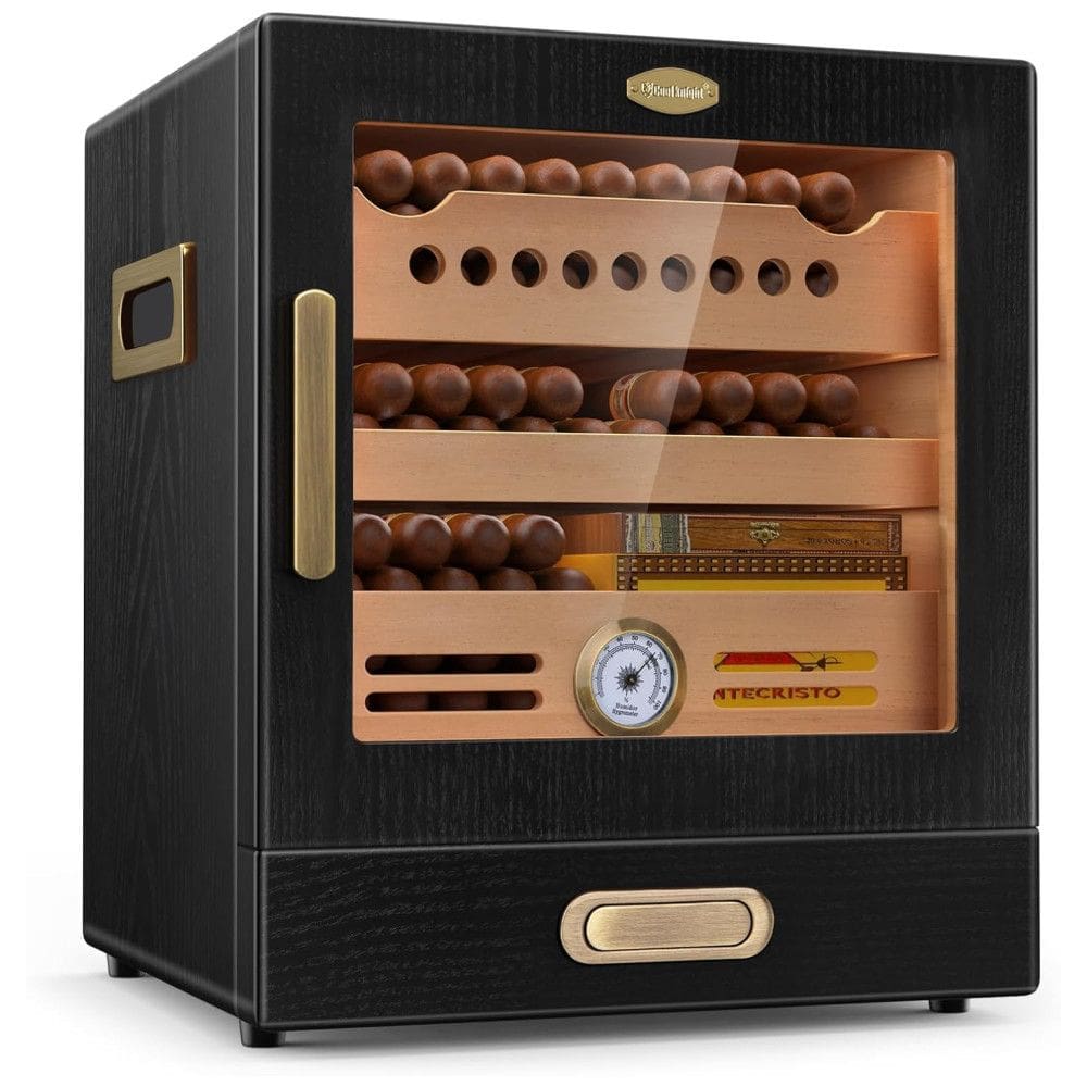 Umidificador de charutos. com gaveta de cedro espanhol, higrômetro de precisão, 2 umidificadores e gaveta para acessórios, presente ideal