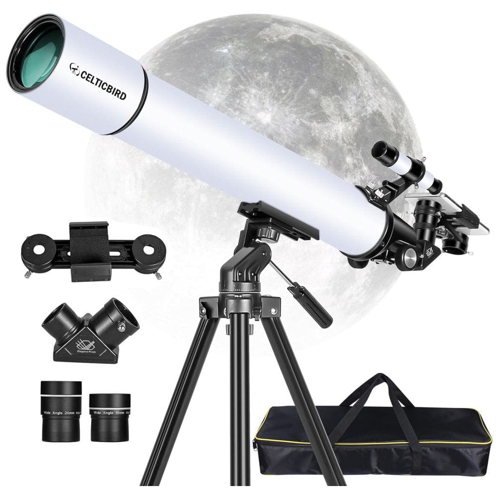 Telescópio Refrator 80mm: Para Adultos e Iniciantes. Abertura de 80mm e Distância Focal de 900mm. Montagem AZ