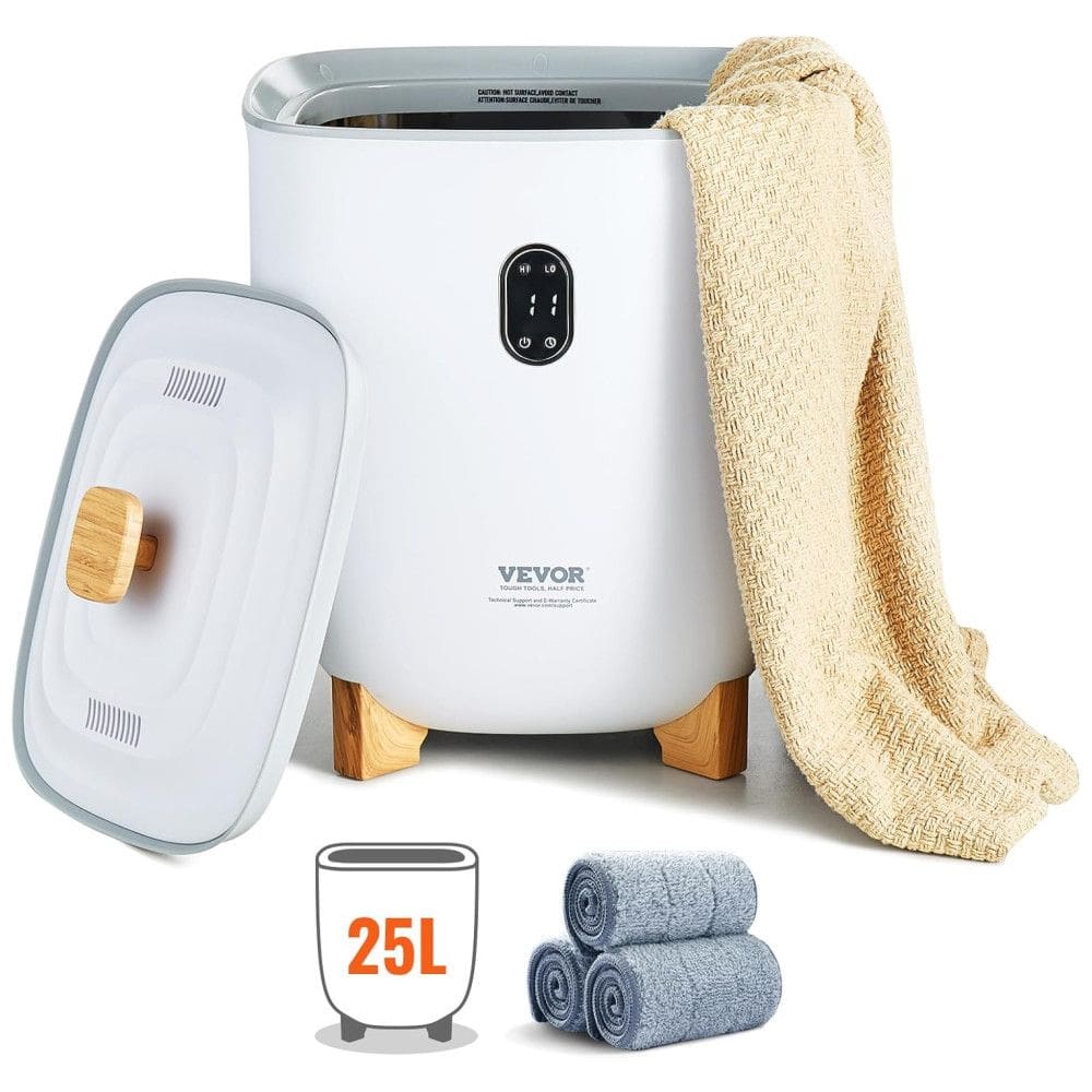 Aquecedor de Toalhas VEVOR 25L, Balde com 2 Modos de Aquecimento, Desligamento Automático em 20/40/60/90 Min, Colunas de Aquecimento