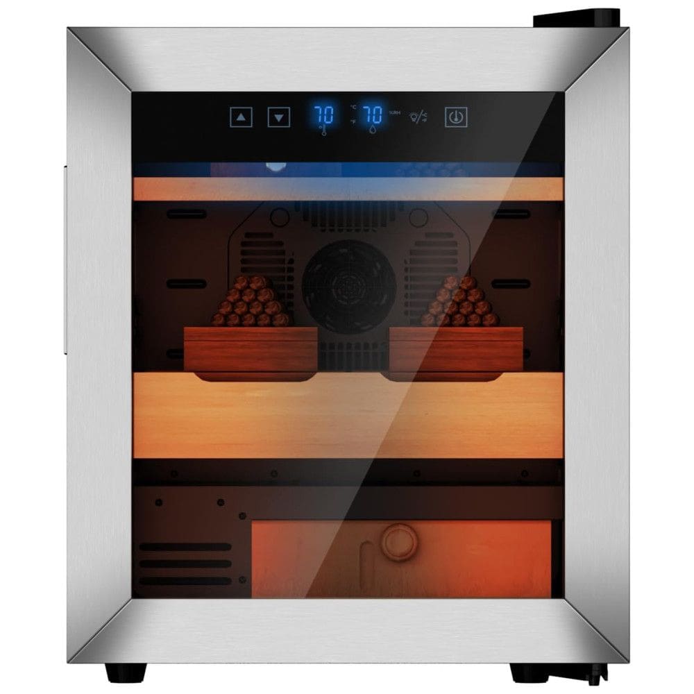 Umidor KingChii Upgrade 50L: Armário de Controle de Temperatura e Umidade com Sistema de Umidificação Integrado e Prateleiras de Cedro