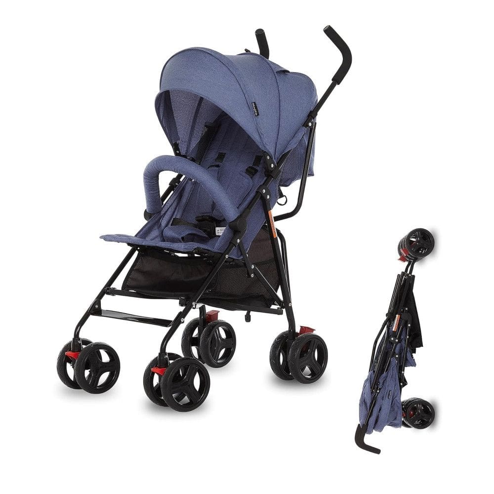 Carrinho de Bebê Dream On Me Vista Moonwalk Azul, Leve e Compacto, Reclinável em Diversas Posições, Capota, Amplo Cesto e Suporte para