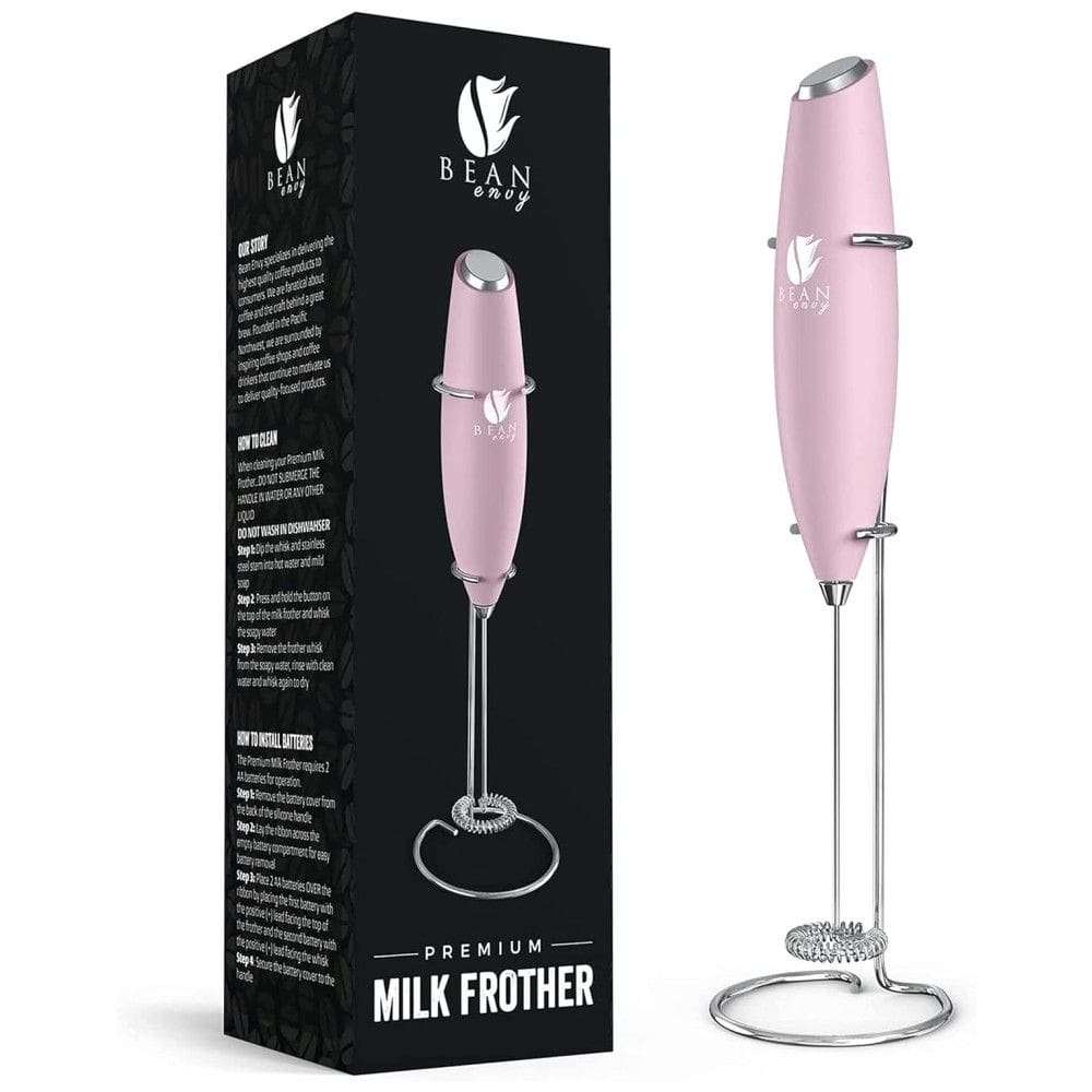 Bean Envy Espumador Elétrico de Leite em Aço Inoxidável a Bateria com Suporte, Rosa