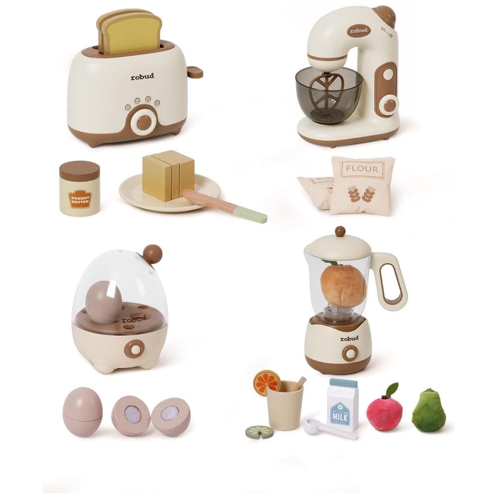 Kit de Brinquedos de Cozinha Educativa ROBUD, Mini Eletrodomésticos para Crianças com Fritadeira, Batedeira, Torradeira e Liquidificador