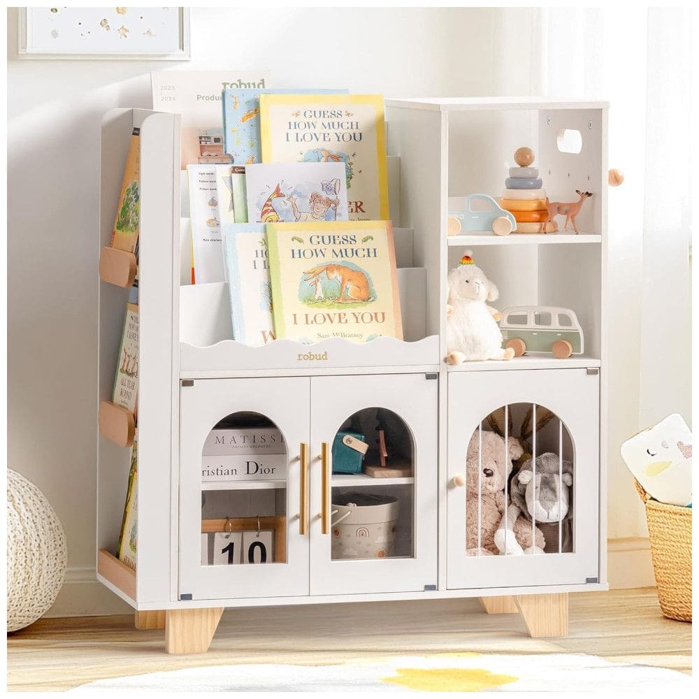 Estante de Madeira Educativa ROBUD para Organização de Brinquedos, 6 Compartimentos, Ideal para Quarto Infantil