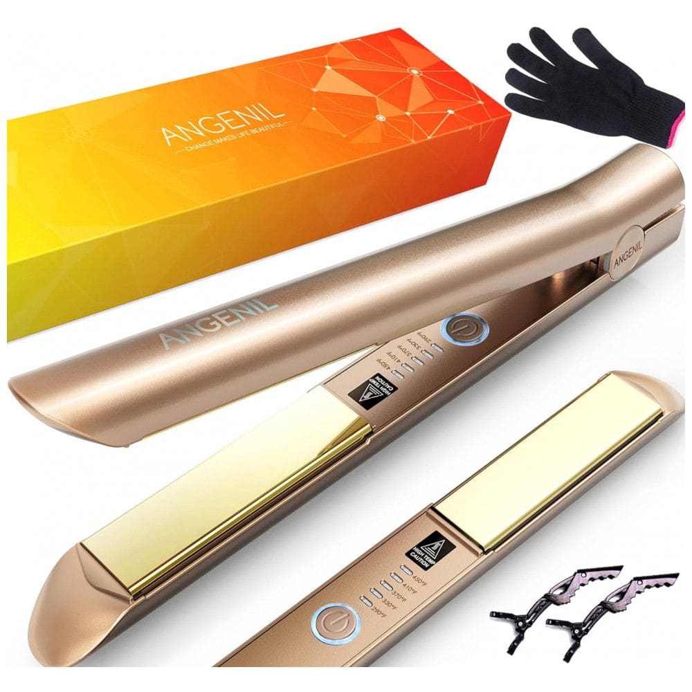 Chapinha Prancha de Cabelo Profissional 2 em 1 com Placa Cerâmica e Visor LED, Bivolt, ANGENIL HS 068B, Dourado