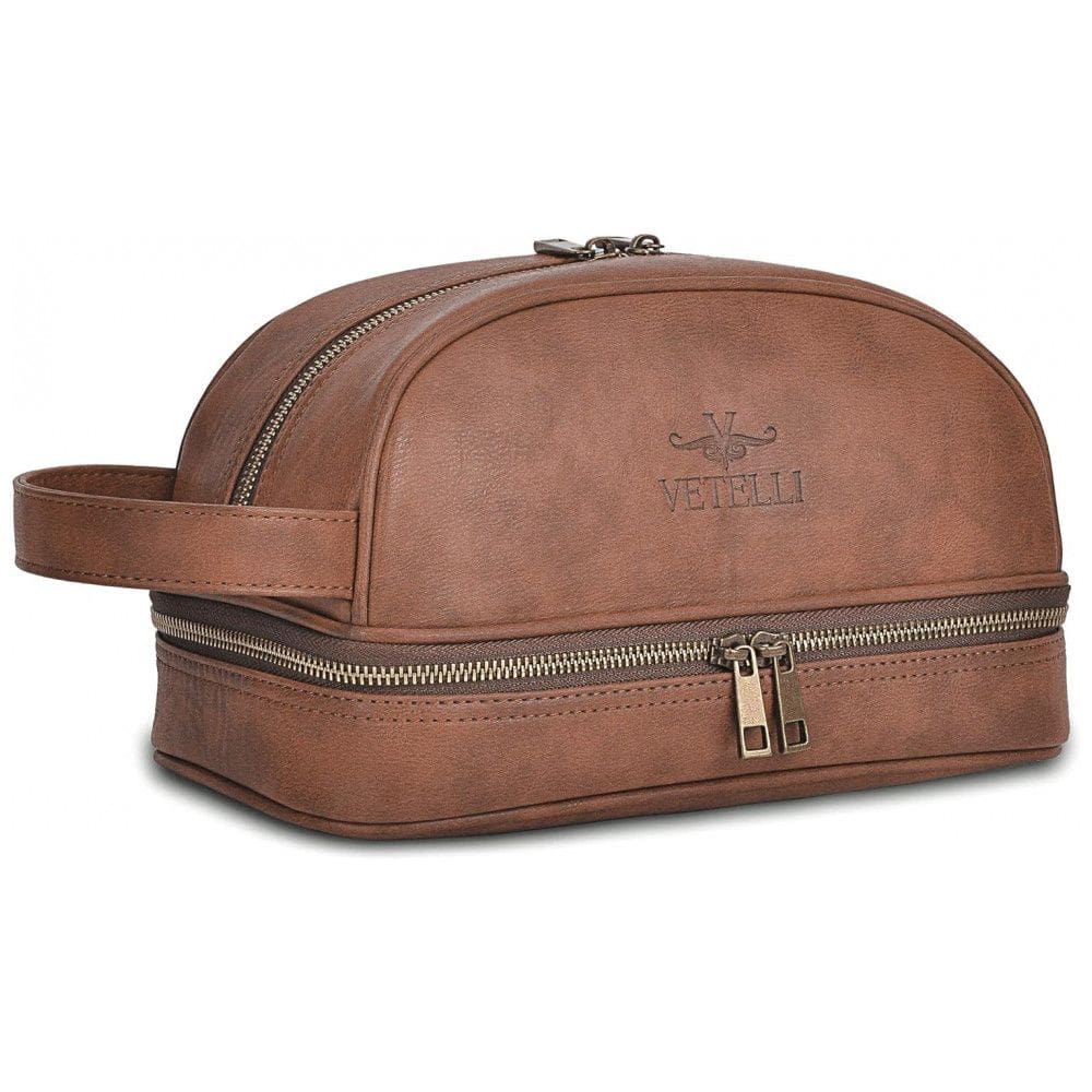 Necessaire Masculina de Couro, VETELLI, Marrom