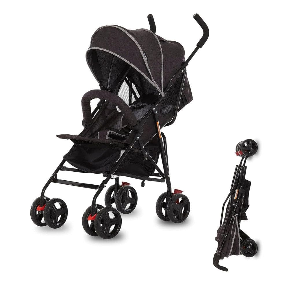 Carrinho de Bebê Dream On Me Vista Moonwalk em Preto - Leve e Compacto, Assento Acolchoado Multi-Posições, Capota com Proteção Solar e Cesto