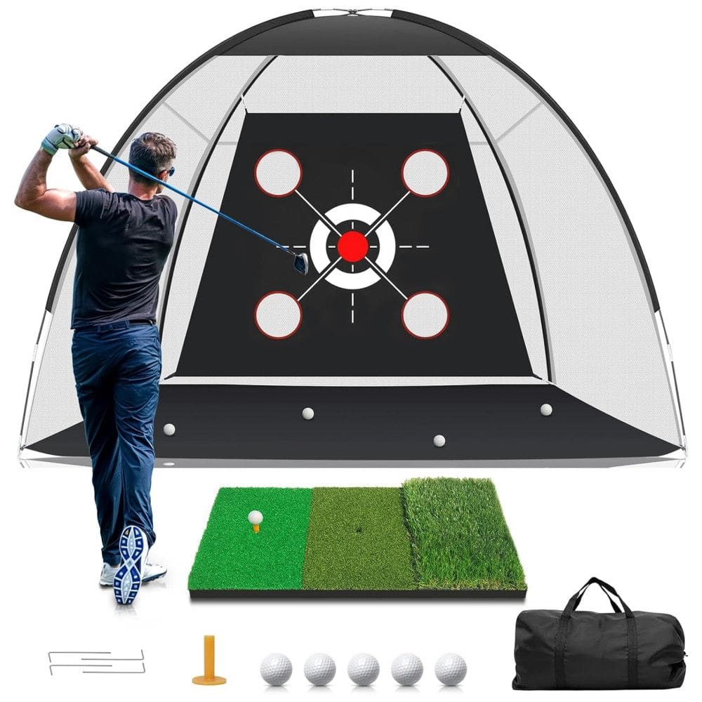 Kit Completo de Treino de Golfe com Rede e Tapete 3 em 1 - 3m x 2m - Ideal para Praticar Drive e Chip no Quintal - Presente para