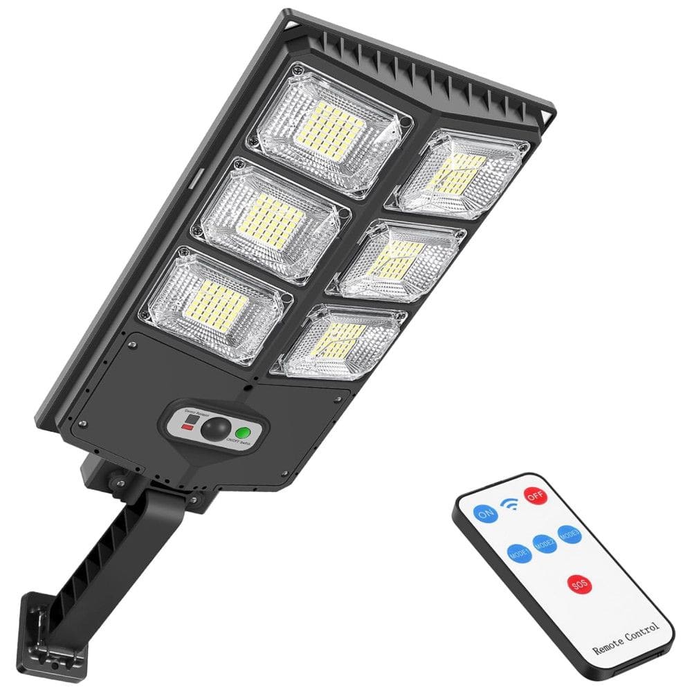 Luminária Solar Externa 8000 Lumens a Prova d 150W com 3 Modos de Iluminação e Controle Remoto, GORLDE 3B6TTYND 001, Preto