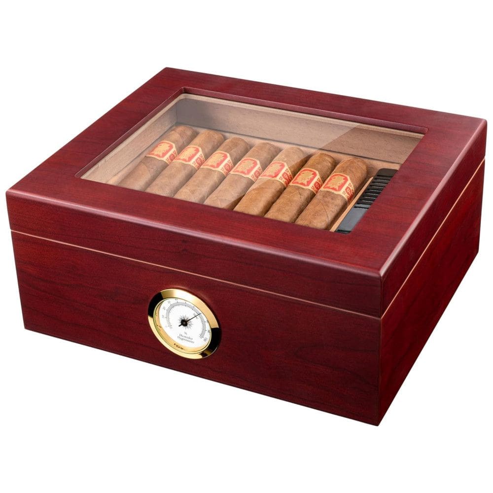 Umidor de Cedro para 25-50 Charutos - Controle de Umidade com Higrômetro e Umidificador - Design Elegante - Analógico,Mantello Cigars