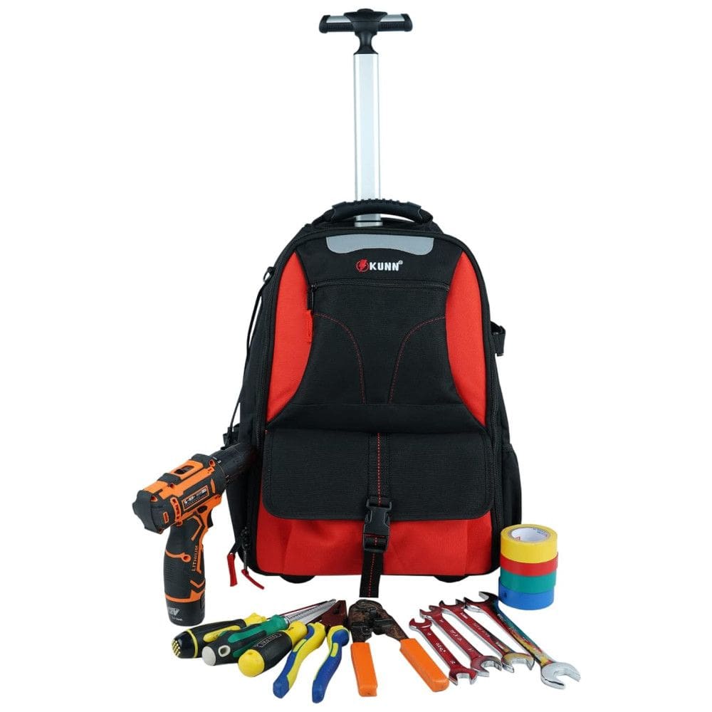 Bolsa de Ferramentas Organizadora com Rodas e Compartimentos, KUNN, Vermelho