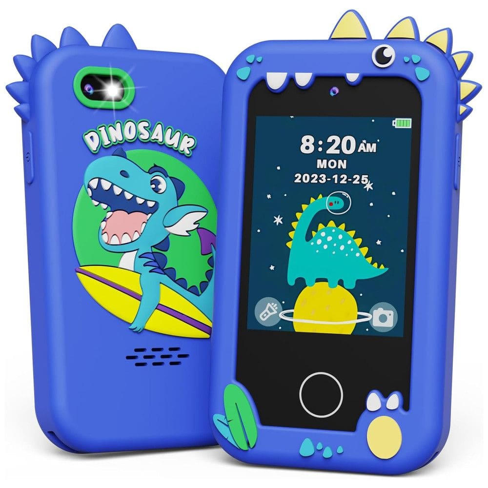 Telefone Infantil KOKODI Dinossauro Azul Marinho, 12MP, Vídeo HD 1080p, Bateria Recarregável, Cartão SD 8GB, Tela Touchscreen