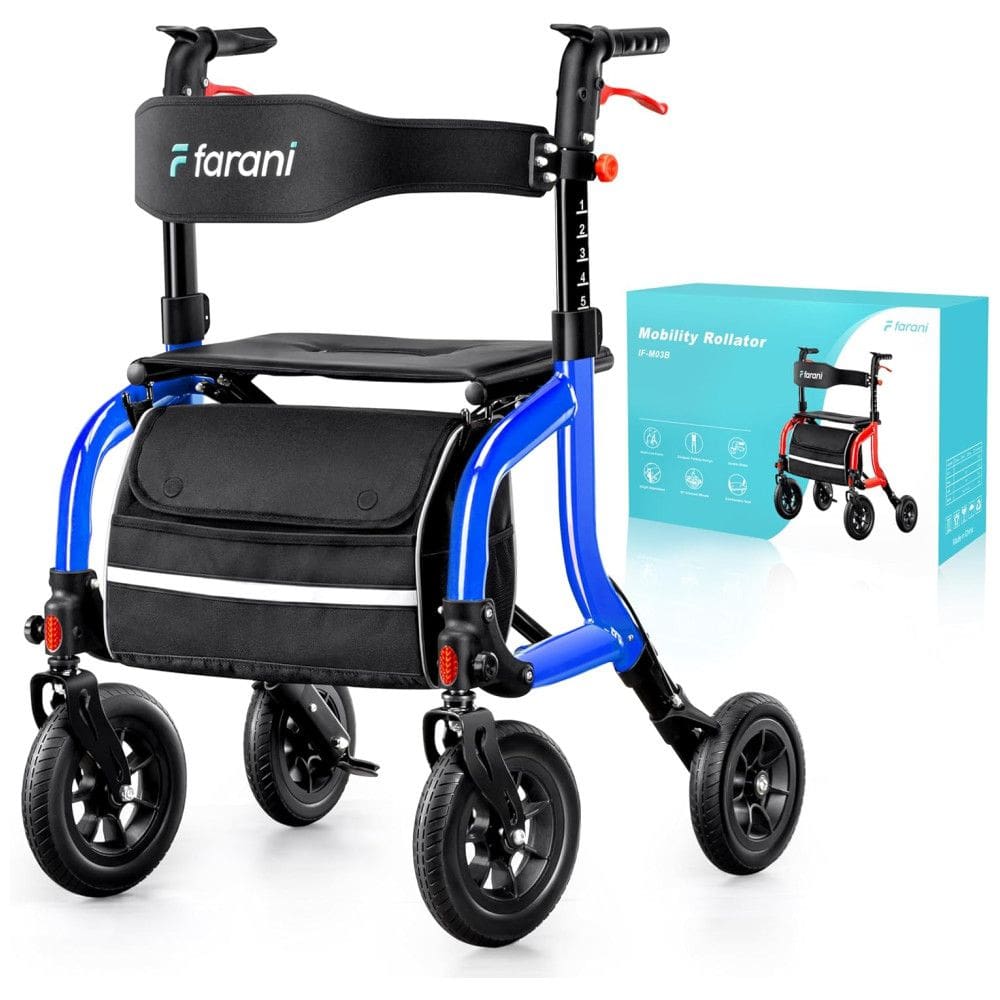 Andador Todo Terreno com Assento e Rodas de 25,4 cm, Encosto Acolchoado - Andador Farani Rollator