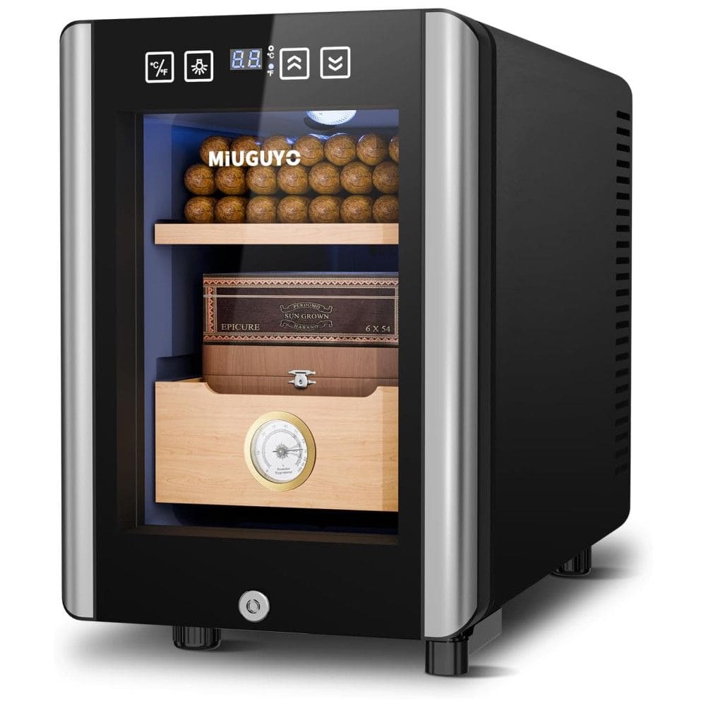 Umidor para Charutos Elétrico 16 Litros MIUGUYO, Controle de Umidade e Temperatura Silencioso 2.0, Termostato para 100 Charutos com Gaveta