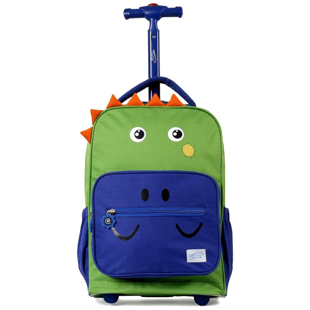 Mochila Escolar Infantil com Rodinhas 40cm TWISE Dino para Crianças, Verde