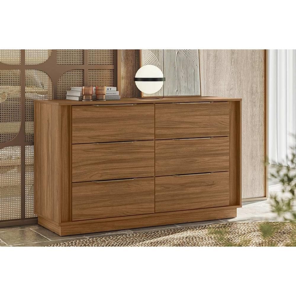 Cômoda de Quarto Giardino c/ 6 Gavetas Nogueira Touch - Demóbile