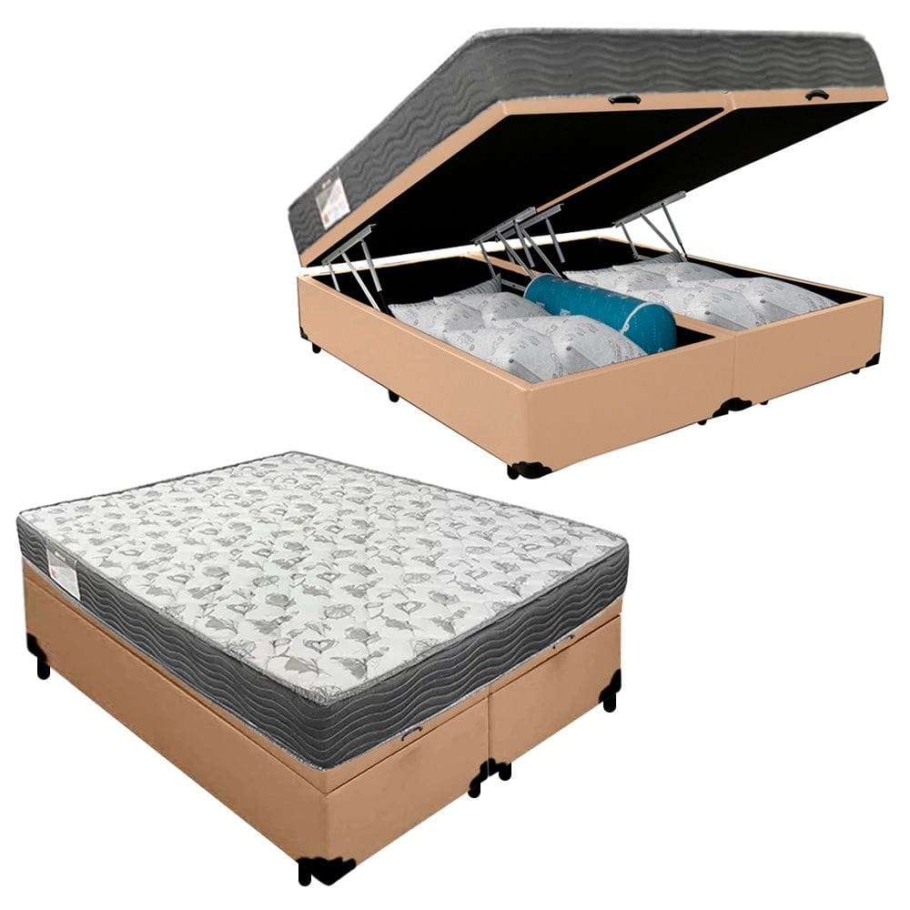 Cama Box Baú Casal Bipartido Sintético + Colchão De Espuma D33 - SerenePrime - 138cm