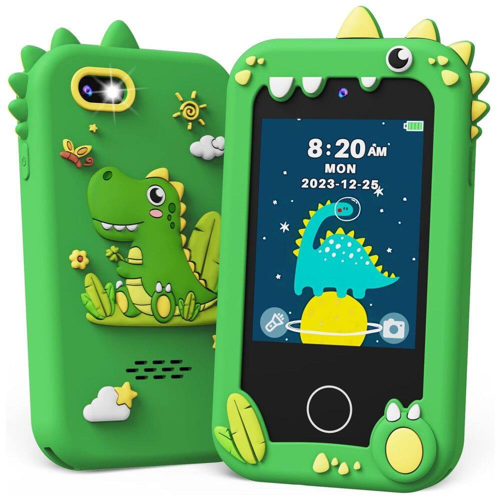 Telefone Brinquedo Infantil KOKODI Dinossauro Verde, Tela Touchscreen HD, Câmera Dupla, Cartão SD 8GB, Brinquedo Educativo Para Meninos de 3