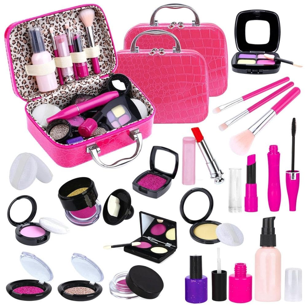 Pacote kit de maquiagem para meninas. As crianças fingem brincar de maquiagem - com bolsa de cosméticos.