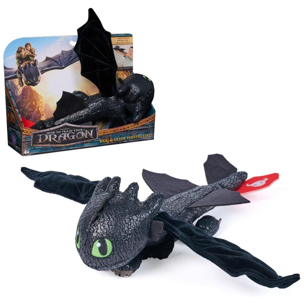 Pelúcia Dreamworks Dragões Como Treinar o Seu Dragão, Toothless Abraço e Planador, Brinquedo de Pelúcia de 30 cm, Presente para Crianças
