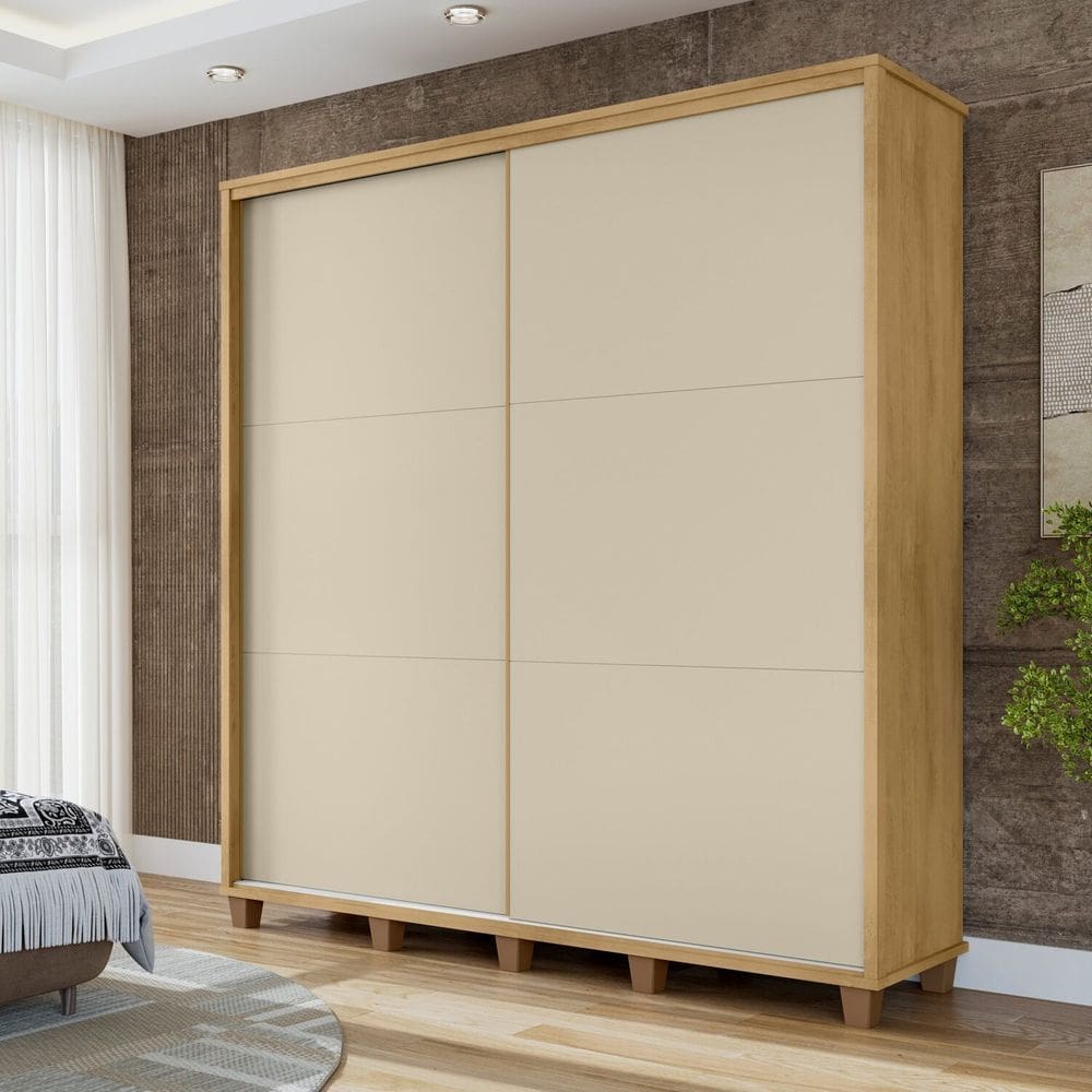 Guarda-roupa com 2 Portas de Correr e 4 Gavetas Monte Carlo Cinamomo/Off White
