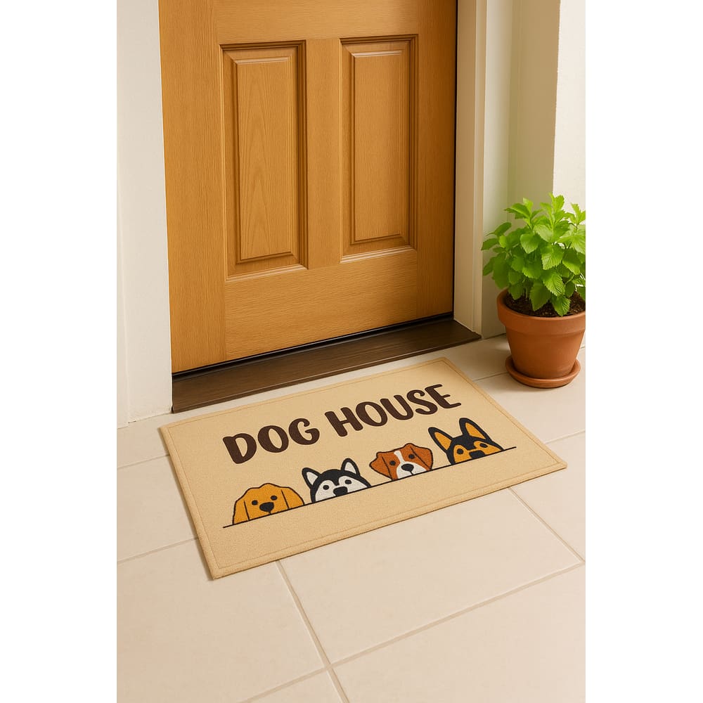 Tapete De Entrada 100% Poliéster Base Látex Antiderrapante 75x45cm - Dog House