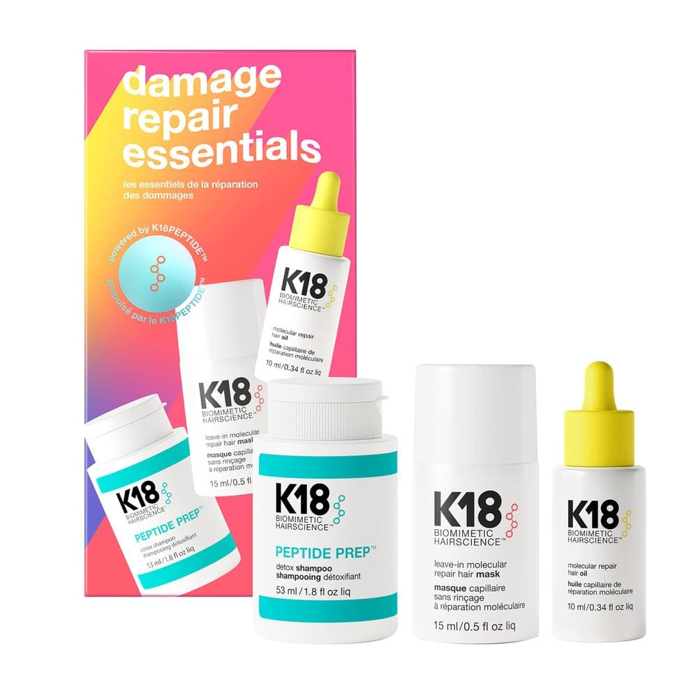 Kit de reparo capilar K18 Damage Repair com mini máscara capilar, óleo e xampu