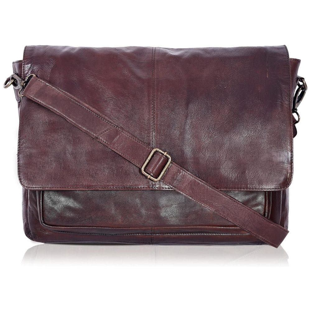 Bolsa Maleta de Couro Masculina para Laptop, OAK LEATHERS, Marrom Escuro