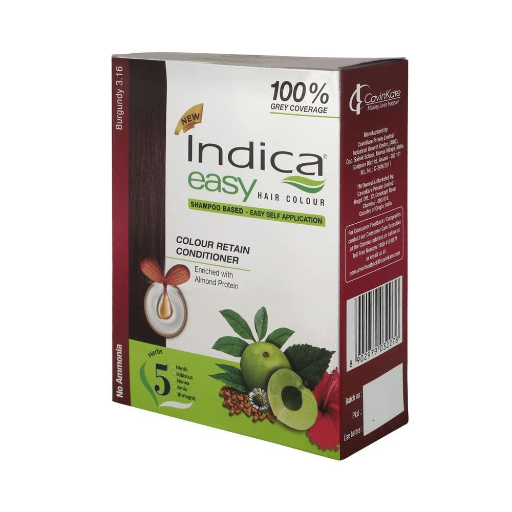 Shampoo para coloração de cabelo Indica Easy Burgundy, pacote com 3