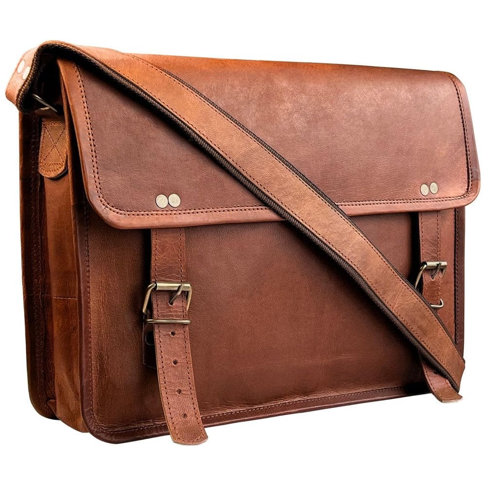 Bolsa Maleta de Couro Unissex para Laptop, RUSTIC TOWN, Marrom