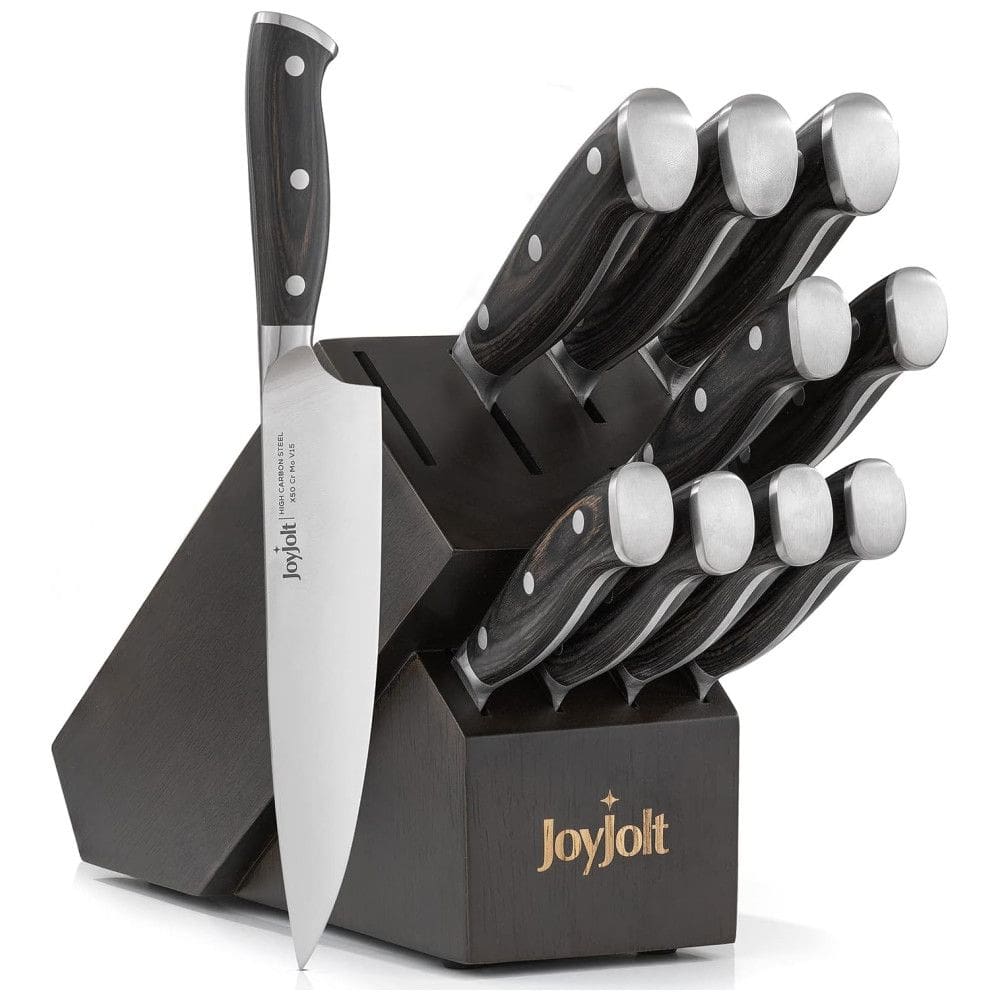 Conjunto de Facas JoyJolt em Aço Inoxidável com Bloco de Bancada, 11 Peças, Preto