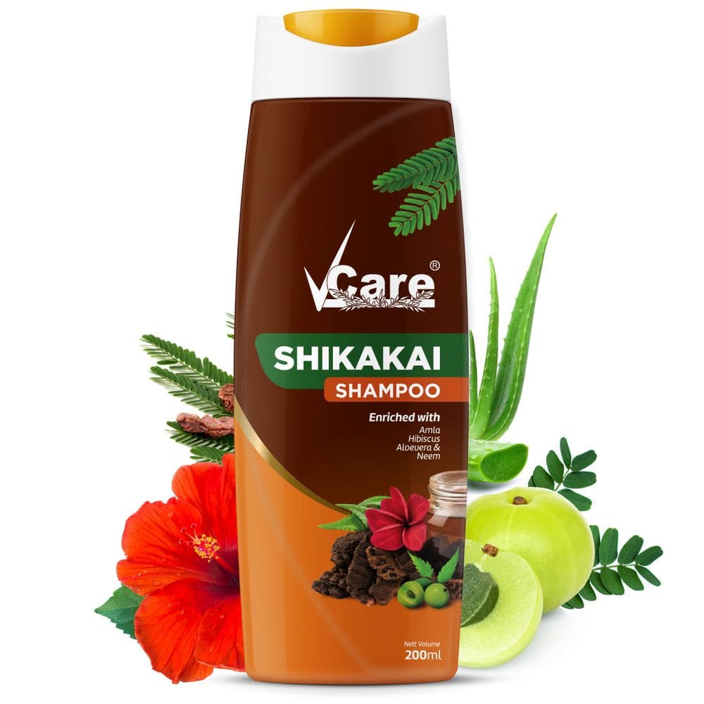 Shampoo VCare Shikakai enriquecido com Amla, Hibiscus, Aloevera e Neem