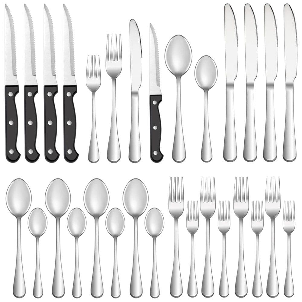 Kit de Talheres de 24 Peças com Facas para Churrasco para 4 Comensais, em Aço Inoxidável Polido, Utensílios de Mesa Elegantes