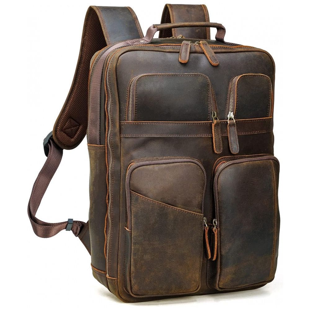 Mochila Masculina para Laptop de Couro, POLARE , Marrom