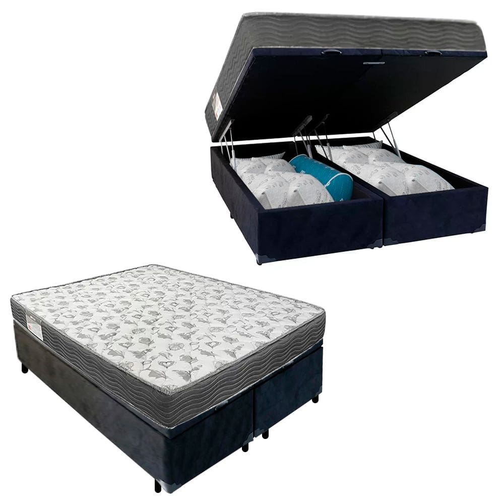 Cama Box Baú Casal Bipartido Suede + Colchão De Espuma D33 - SerenePrime - 138cm