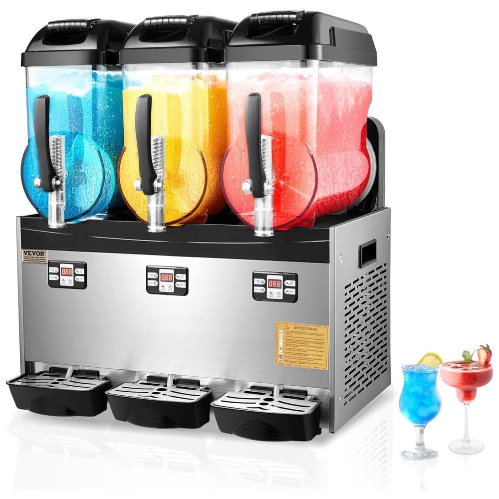 Máquina de Frozen Comercial VEVOR, Tanque Triplo de 12Lx3 para Bebidas Geladas, Aço Inoxidável, Ideal para Margaritas, Smoothies e Mais
