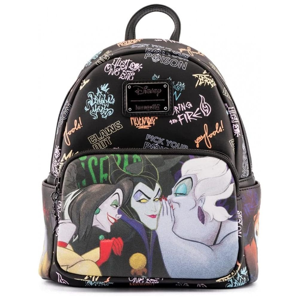 Mochila Escolar Infantil Loungefly Disney Vilãs para Crianças a Partir de 6 Anos, Preta