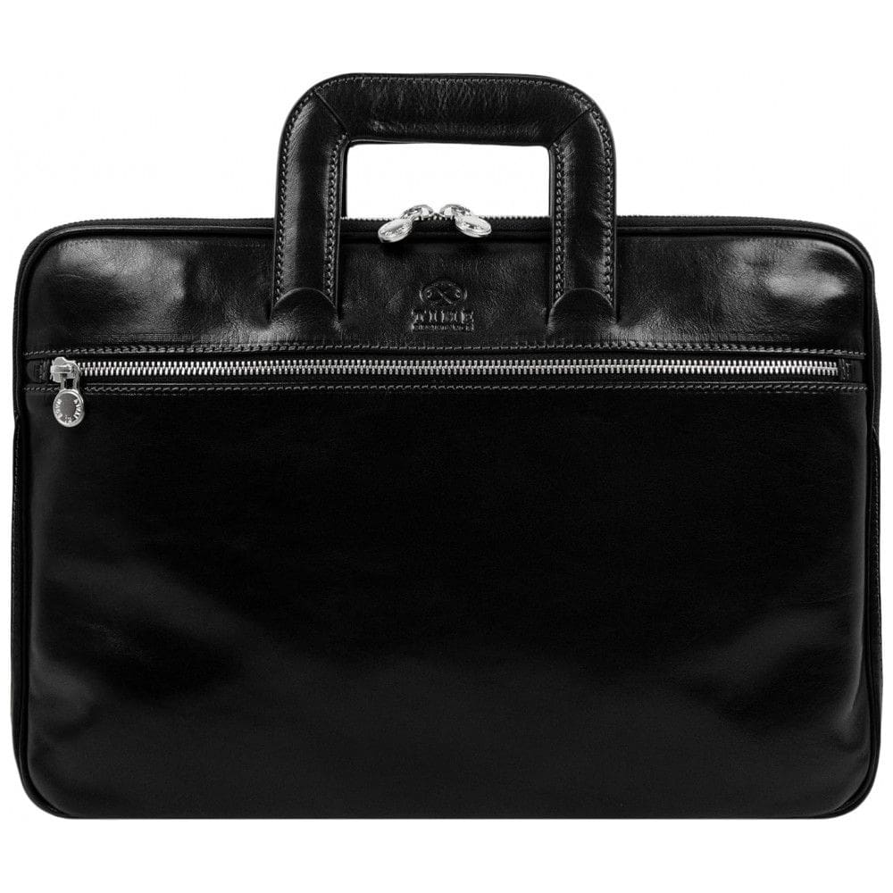 Bolsa Maleta de Couro Masculina para Laptop, TIME RESISTANCE, Preto