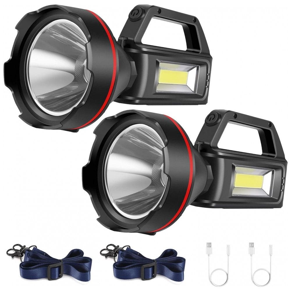 Lanterna LED Recarregável, 16 Horas de Ação e Carregamento USB, SUNPRO, Preta, 2 Unidades