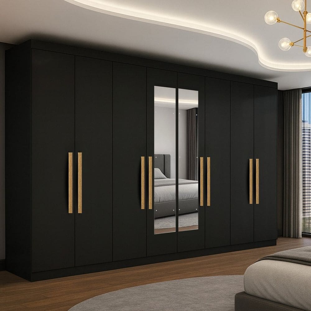 Guarda-roupa 8 Portas Mdp com Puxadores Mdf 50 Esp Paris Preto