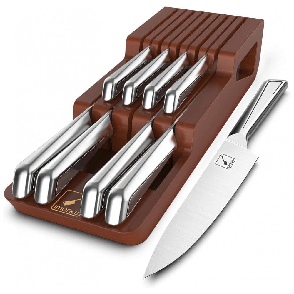 Conjunto de Facas Imarku em Aço Inoxidável Japão com Bloco de Bancada, 10 Peças, Prata
