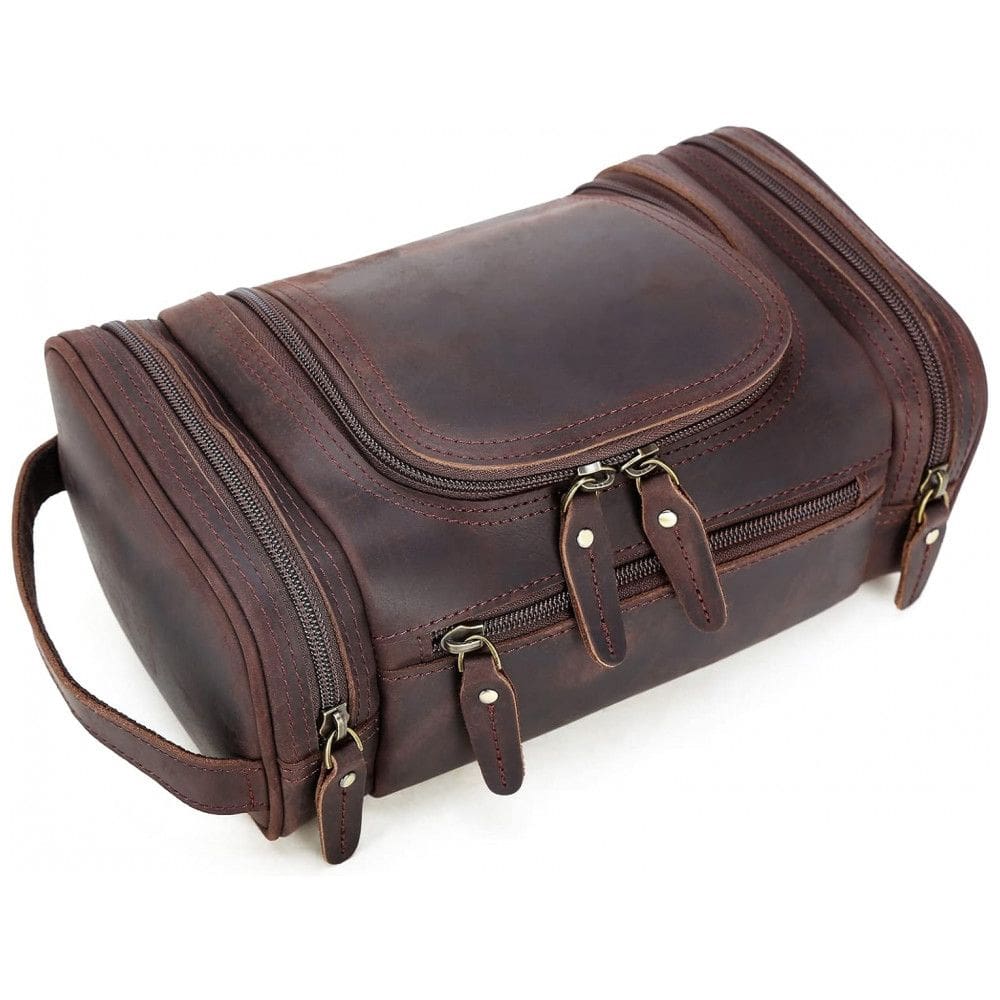 Necessaire Masculina de Couro, POLARE , Marrom Escuro