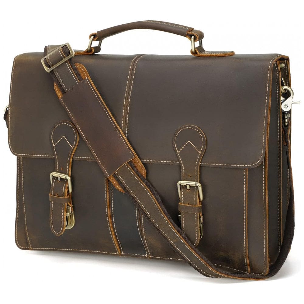 Bolsa Maleta Couro de Flor Integral Unissex para Laptop, POLARE , Marrom