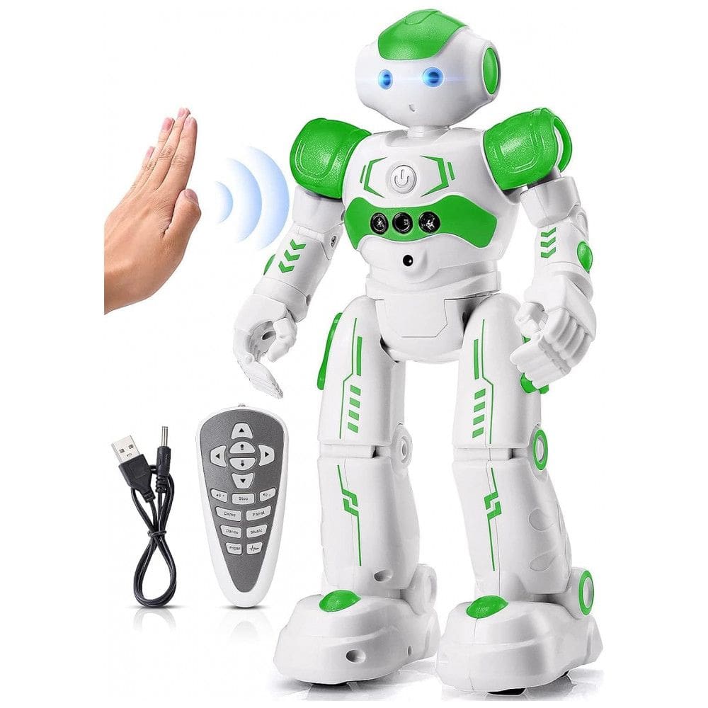 Robô Programável Inteligente Kings Dragon com Controle Remoto e Detecção de Gestos para Crianças Acima de 3 Anos, Branco e Verde