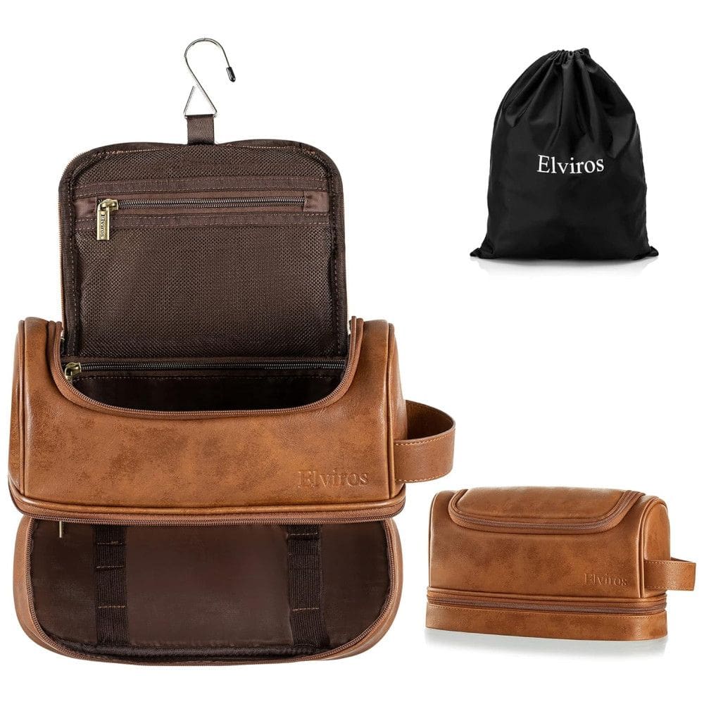 Necessaire Masculina de Couro, ELVIROS, Marrom
