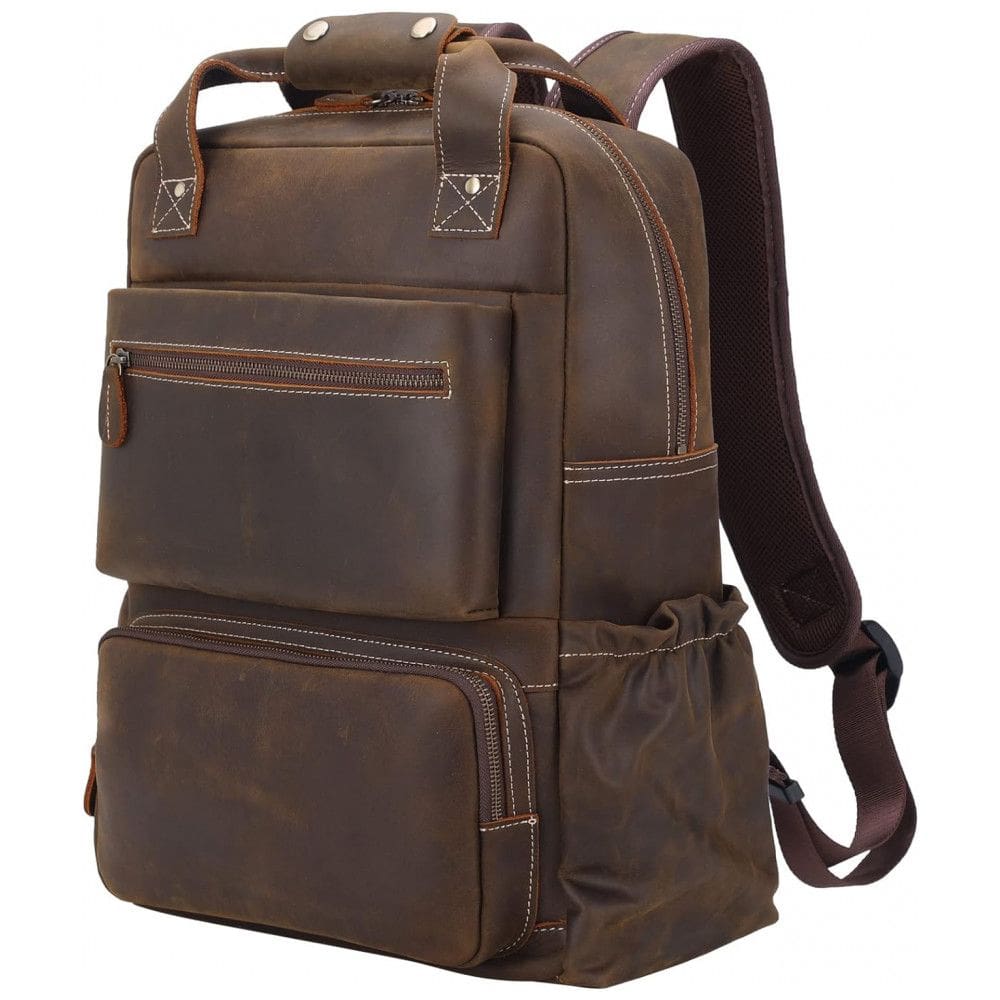 Mochila Masculina para Laptop de Couro, TIDING, Marrom