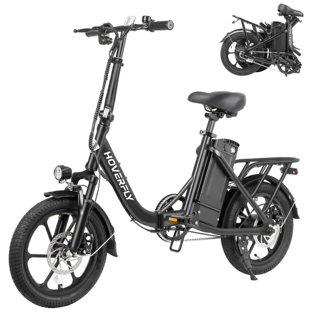 Bicicleta Elétrica Dobrável Hoverfly, 500W de Pico, 25 km/h, 45 km de Alcance, Rodas 16”, Bateria Removível, Suspensão Dupla, Freios a Disco