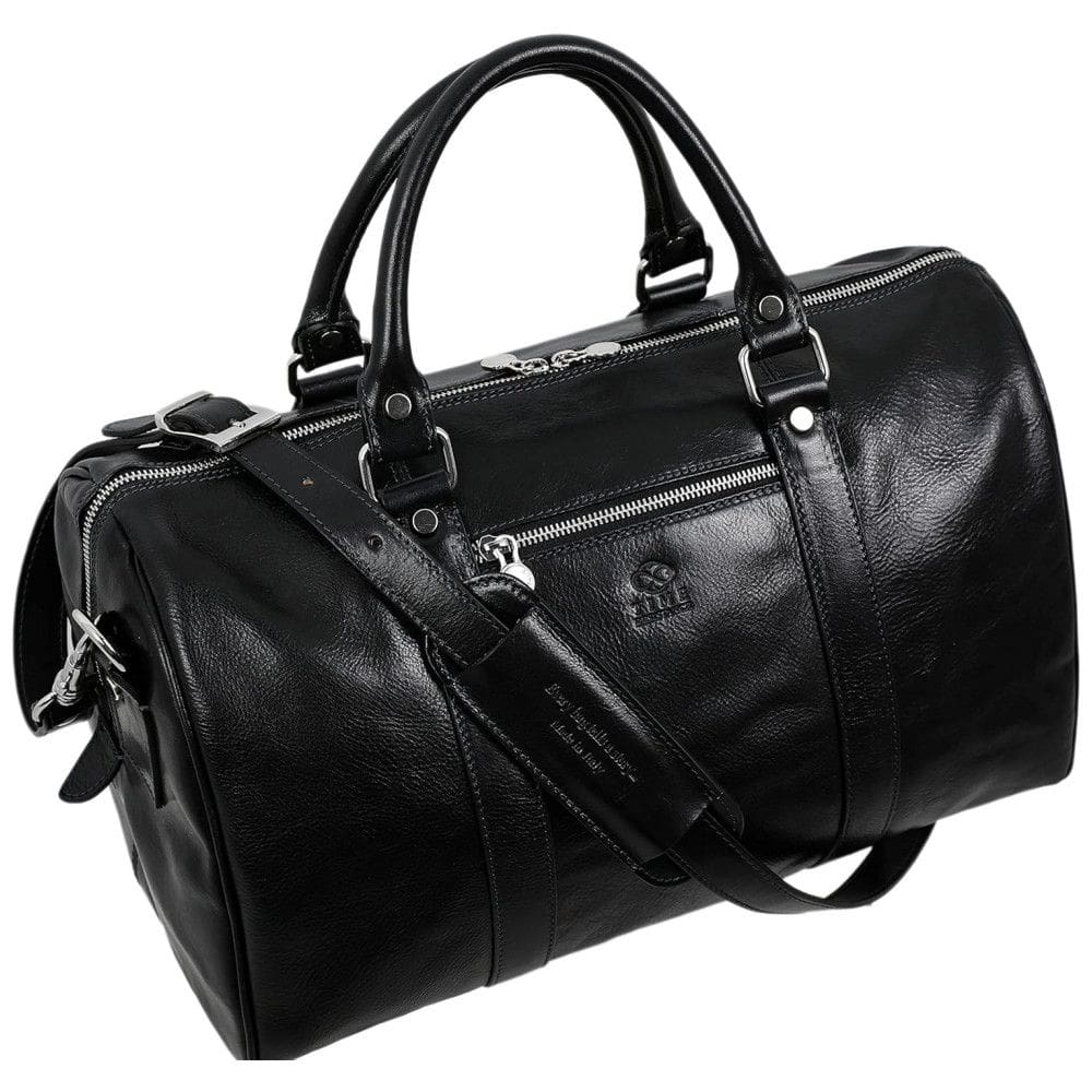 Bolsa de Viagem Masculina Clássica de Couro, TIME RESISTANCE, Preto